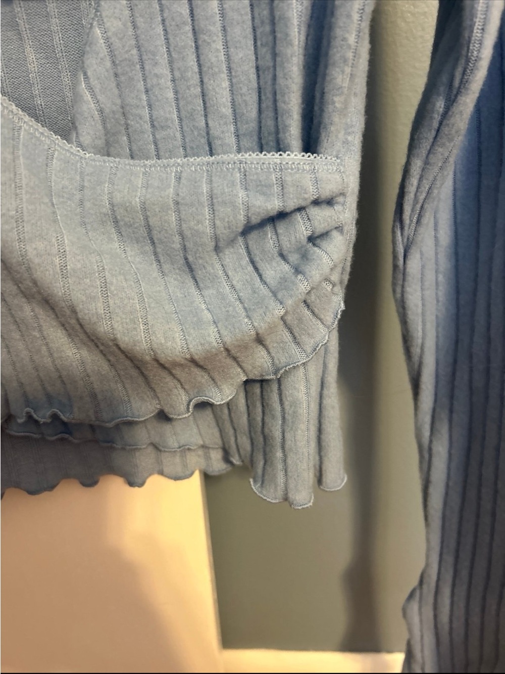 Urban Outfitters Light Blue Ribbed Wrap Crop Top - Picture 5 of 5